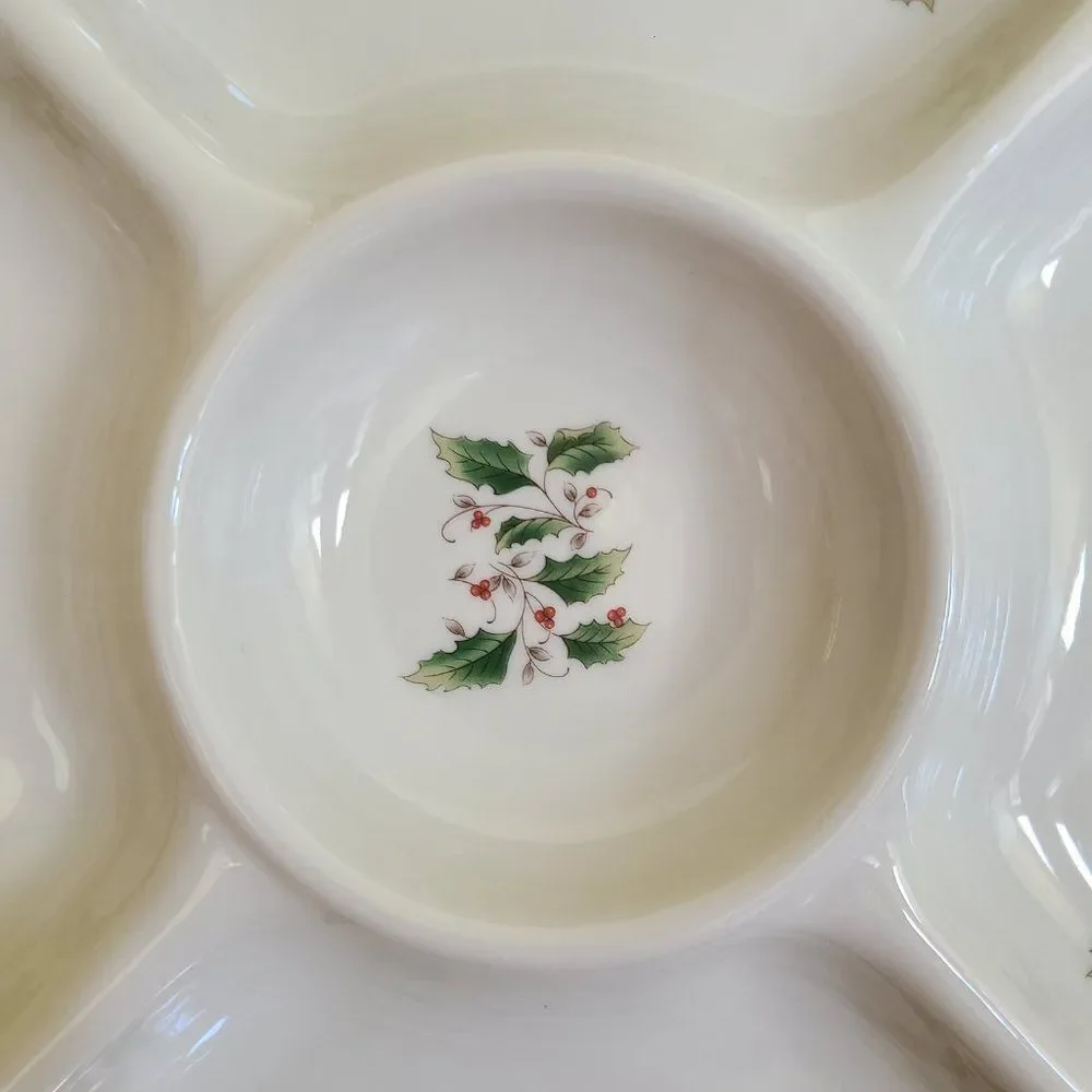 Vintage Royal Limited Holly Holiday Five Part Relish Appetizer Tray Christmas